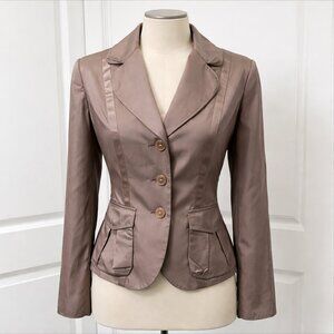 KATHARINE BARCLAY Satin Brown Tan Blazer Jacket Lined Size Large